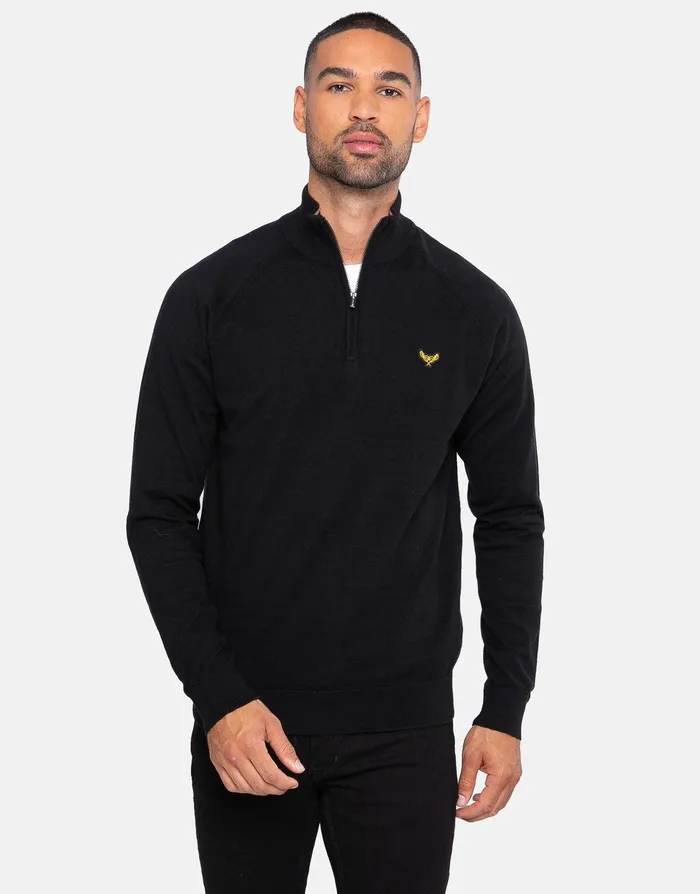Men Black Zip Neck Jumper Black Threadbare Knitwear