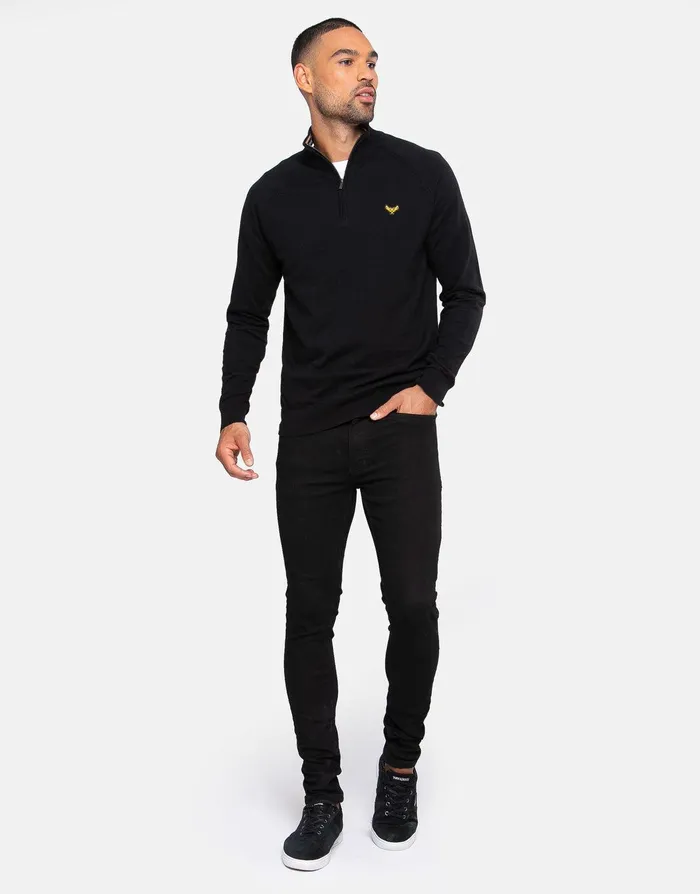 Men Black Zip Neck Jumper Black Threadbare Knitwear Men Black Zip Neck Jumper Black Threadbare Knitwear