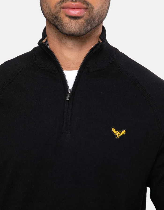 Men Black Zip Neck Jumper Black Threadbare Knitwear Men Black Zip Neck Jumper Black Threadbare Knitwear