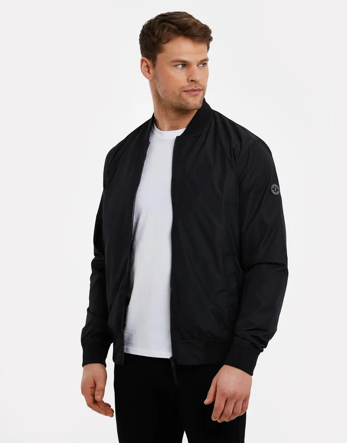 Men Black Zip Up Bomber Jacket Black Threadbare Jacket and Coats