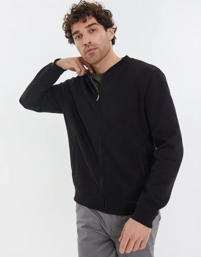 Men Black Zip Up Fleece Varsity Jacket Black Threadbare Jacket and Coats