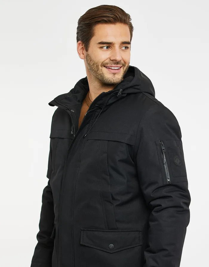 Men Black Zip Up Hooded Padded Mac Black Threadbare Jacket and Coats Men Black Zip Up Hooded Padded Mac Black Threadbare Jacket and Coats