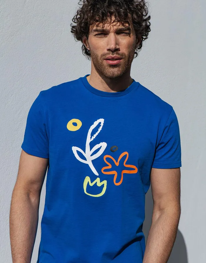 Men Blue Abstract Graphic Print TShirt Blue Threadbare TShirts