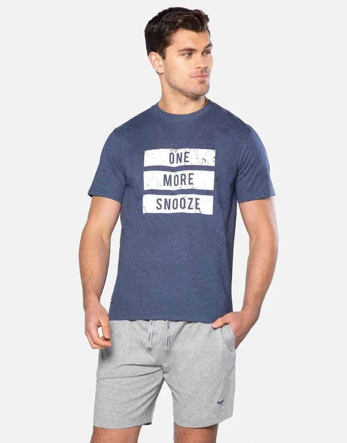 Men Blue and Grey Pyjama Short and TShirt 2Piece Set Navy Threadbare Pyjamas