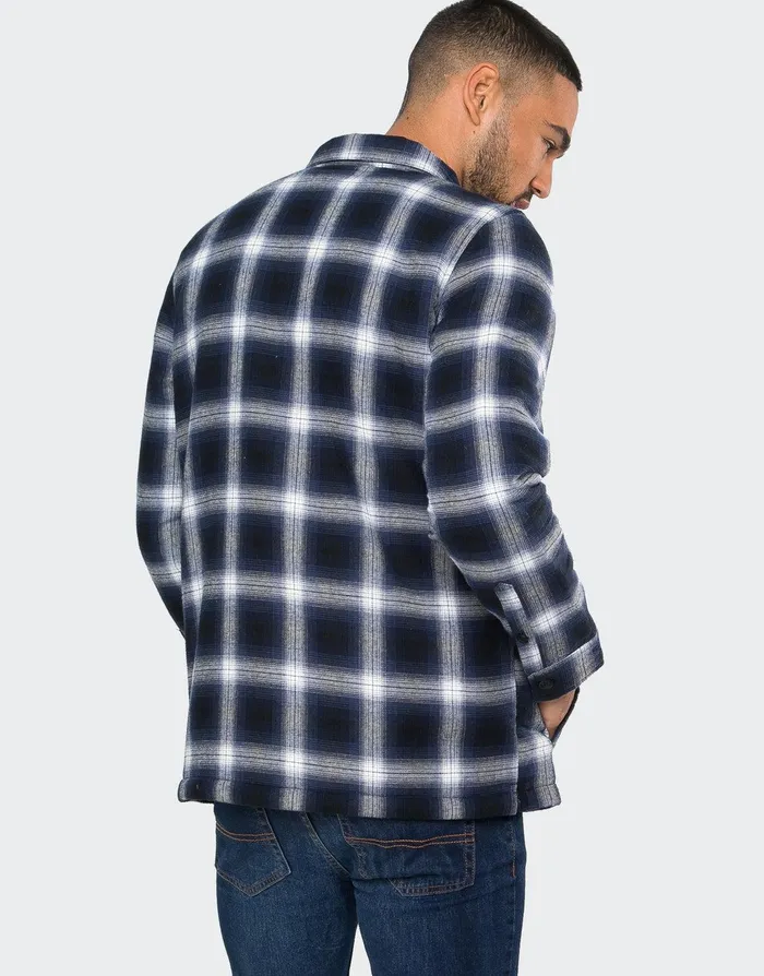 Men Blue Check Borg Lined Long Sleeve Shirt Blue Threadbare Shirts