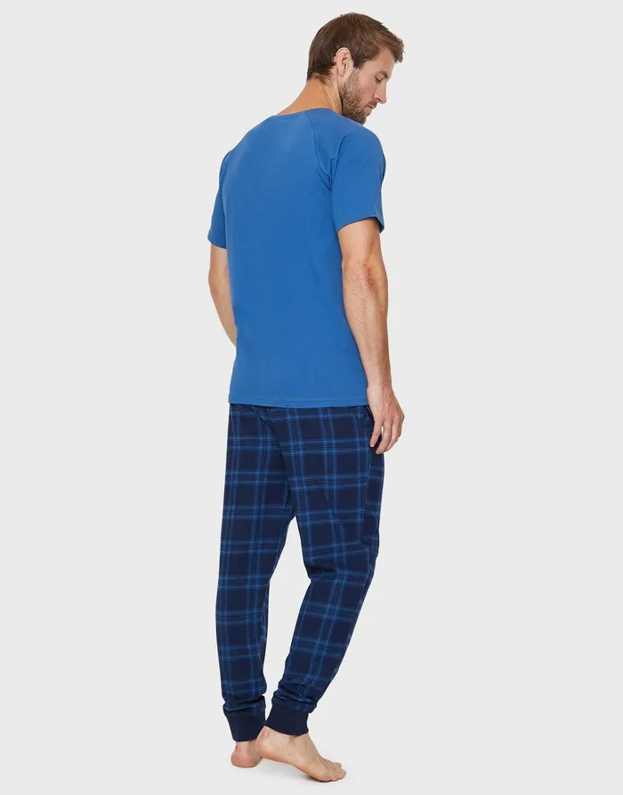 Men Blue Cotton Pyjamas 2Piece Set Blue Threadbare Loungewear Men Blue Cotton Pyjamas 2Piece Set Blue Threadbare Loungewear