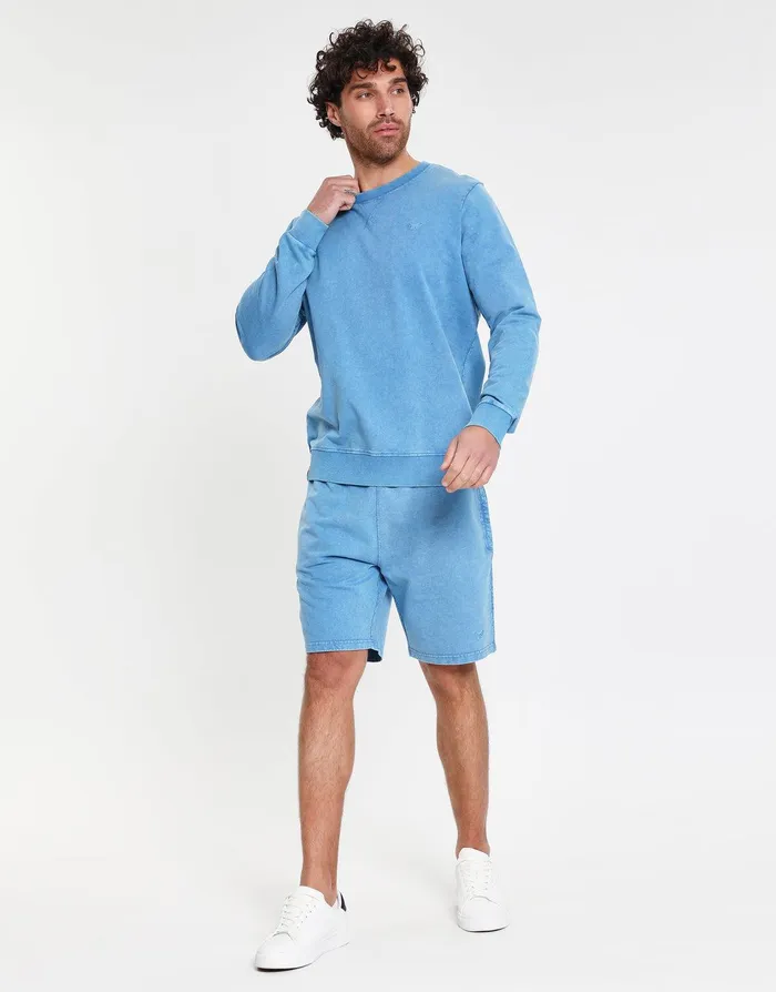 Men Blue Dye Effect Cotton Fleece Shorts Blue Threadbare Shorts Men Blue Dye Effect Cotton Fleece Shorts Blue Threadbare Shorts