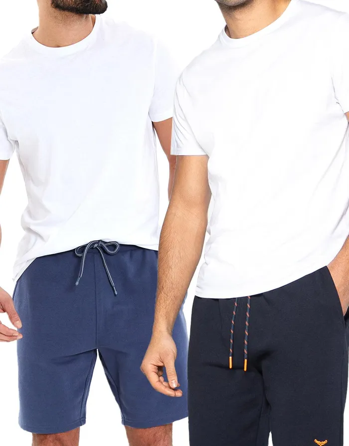 Men Blue Fleece Shorts 2 Pack NavyDenim Marl Threadbare Shorts