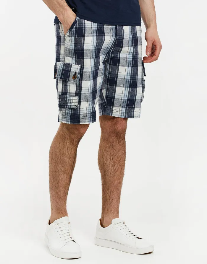 Men Blue Palma Check Cargo Shorts Palma Check Threadbare Shorts