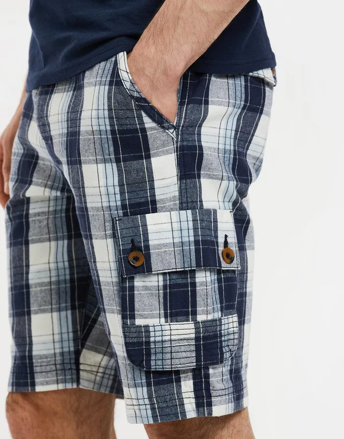Men Blue Palma Check Cargo Shorts Palma Check Threadbare Shorts Men Blue Palma Check Cargo Shorts Palma Check Threadbare Shorts