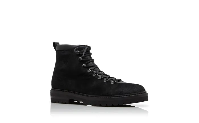 Men Boots Manolo Blahnik CALAURIO Black Calf Hair Lace Up Boots