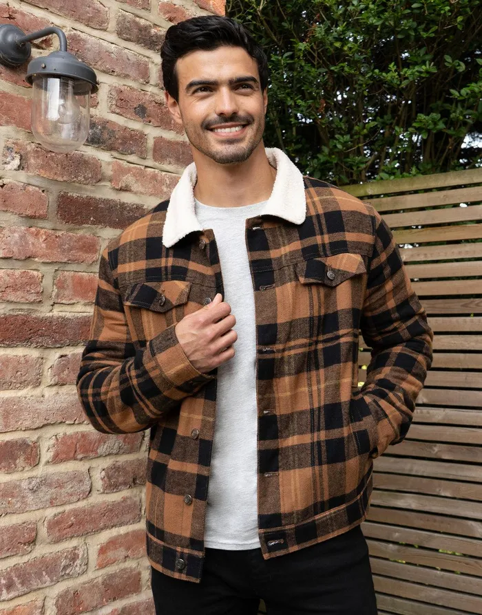 Men Brown Brushed Check Jacket Brown Threadbare Jacket and Coats