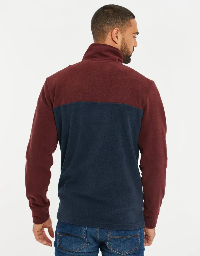 Men Burgundy and Navy Colourblock Quarter Zip Fleece Burgundy and Navy Threadbare Sweatshirts Men Burgundy and Navy Colourblock Quarter Zip Fleece Burgundy and Navy Threadbare Sweatshirts