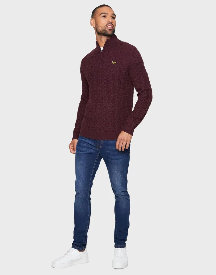 Men Burgundy Quarter Zip Jumper Burgundy Threadbare Knitwear Men Burgundy Quarter Zip Jumper Burgundy Threadbare Knitwear