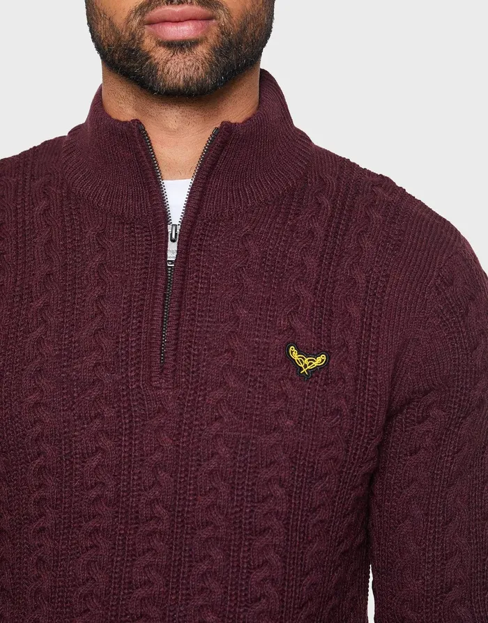 Men Burgundy Quarter Zip Jumper Burgundy Threadbare Knitwear Men Burgundy Quarter Zip Jumper Burgundy Threadbare Knitwear