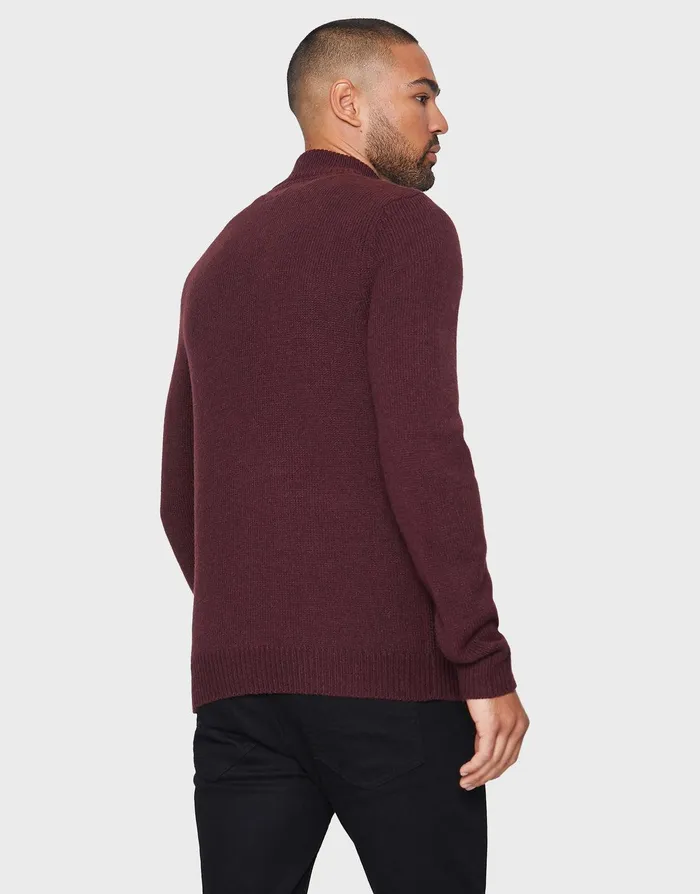 Men Burgundy Quarter Zip Turtleneck Jumper Burgundy Threadbare Knitwear Men Burgundy Quarter Zip Turtleneck Jumper Burgundy Threadbare Knitwear