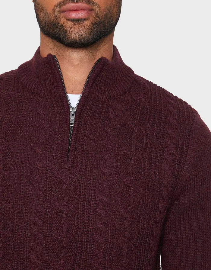 Men Burgundy Quarter Zip Turtleneck Jumper Burgundy Threadbare Knitwear Men Burgundy Quarter Zip Turtleneck Jumper Burgundy Threadbare Knitwear