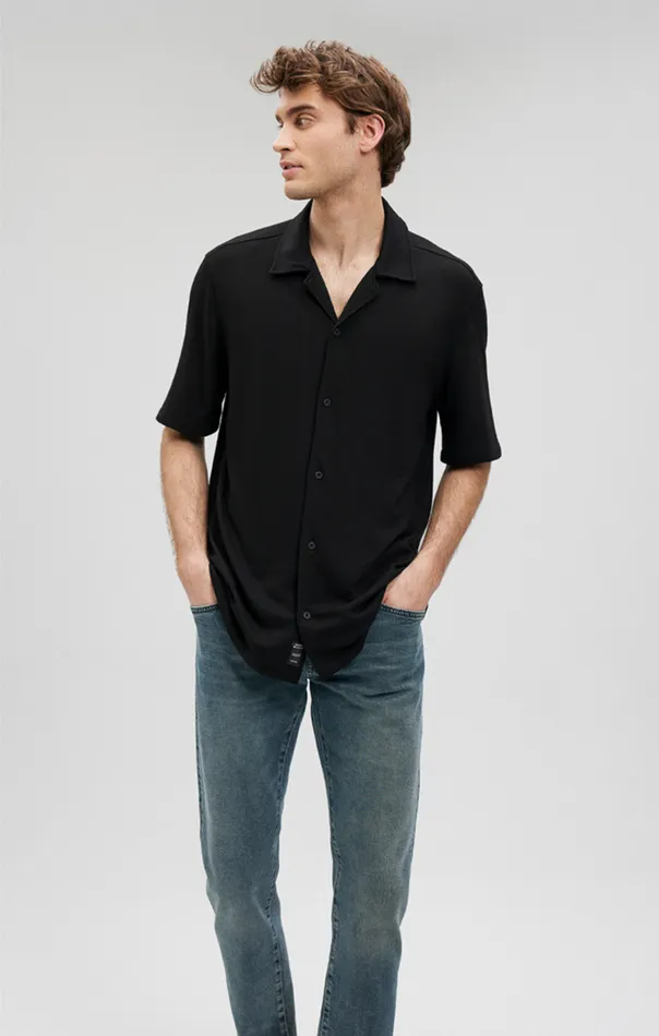 Men ButtonUp Short Sleeve Shirt In Black Mavi Jeans Shirts