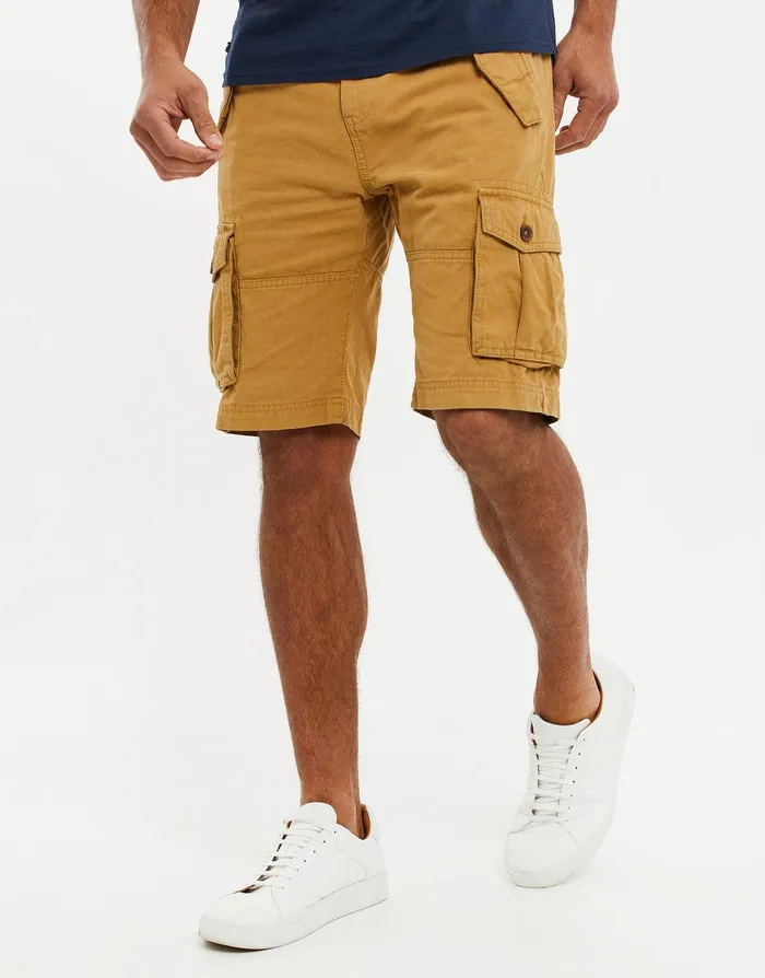 Men Camel Cargo Shorts Camel Threadbare Shorts