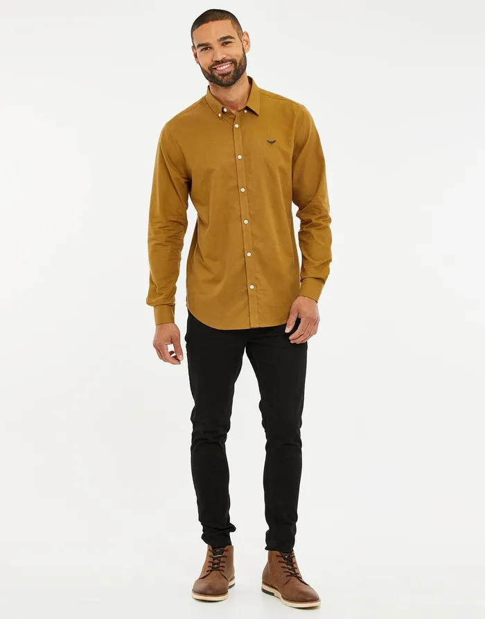 Men Camel Cotton Long Sleeve Shirt Camel Threadbare Shirts Men Camel Cotton Long Sleeve Shirt Camel Threadbare Shirts