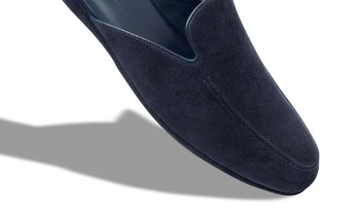 Men Casual Manolo Blahnik MONTAGUE Navy Blue Suede Slippers Men Casual Manolo Blahnik MONTAGUE Navy Blue Suede Slippers