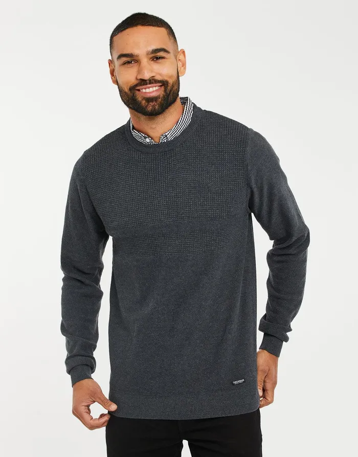Men Charcoal Mock Shirt Knitted Jumper Charcoal Threadbare Knitwear