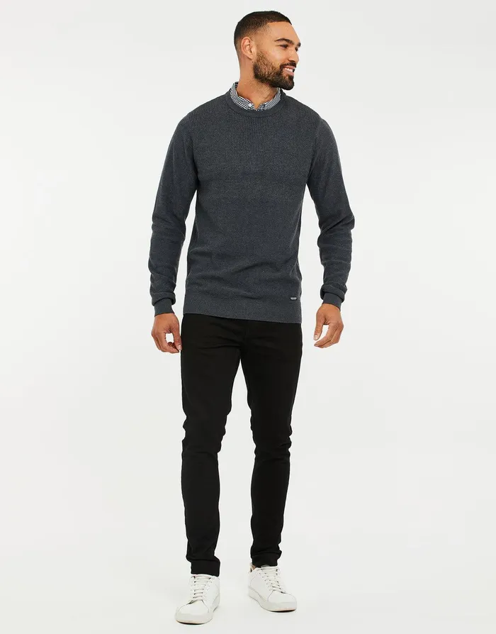 Men Charcoal Mock Shirt Knitted Jumper Charcoal Threadbare Knitwear Men Charcoal Mock Shirt Knitted Jumper Charcoal Threadbare Knitwear