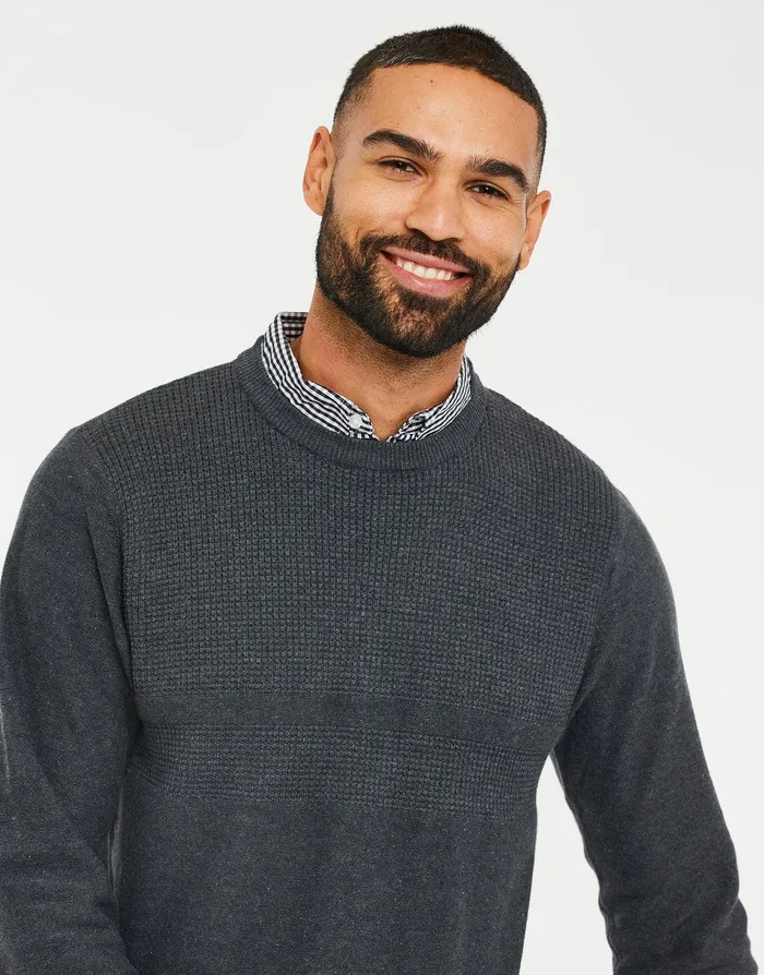 Men Charcoal Mock Shirt Knitted Jumper Charcoal Threadbare Knitwear Men Charcoal Mock Shirt Knitted Jumper Charcoal Threadbare Knitwear