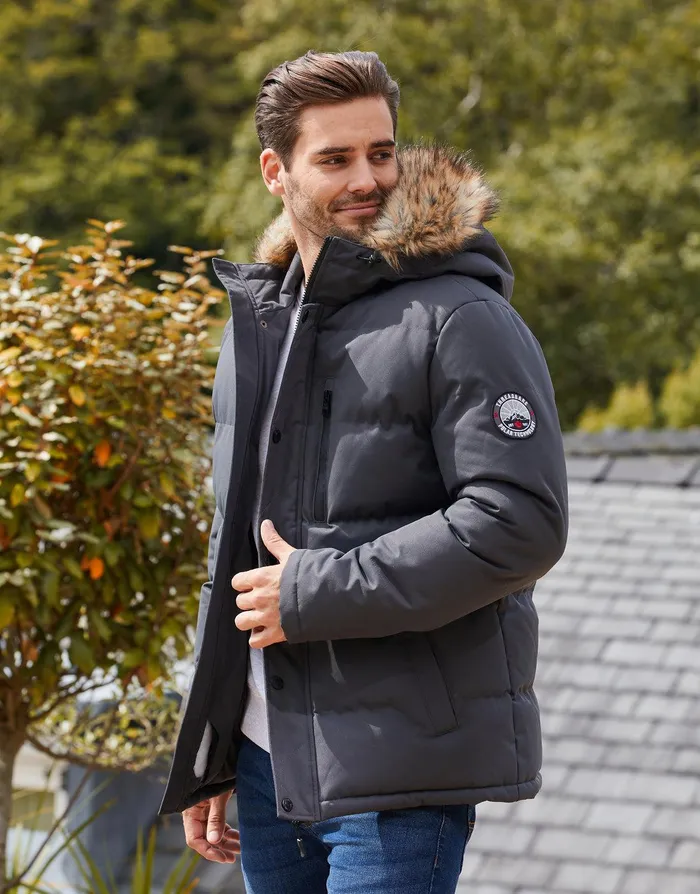 Men Charcoal Parka Jacket Charcoal Threadbare Jacket and Coats