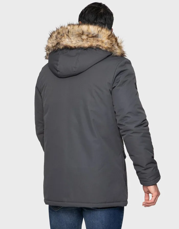 Men Charcoal Parka Jacket Charcoal Threadbare Jacket and Coats