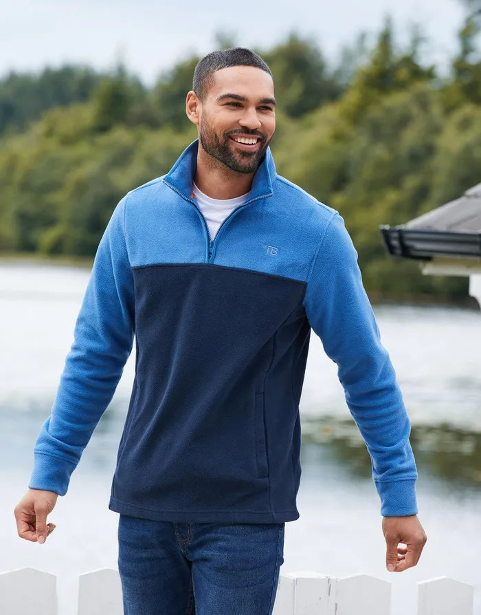 Men Cobalt and Navy Colourblock Quarter Zip Fleece Cobalt and Navy Threadbare Sweatshirts Men Cobalt and Navy Colourblock Quarter Zip Fleece Cobalt and Navy Threadbare Sweatshirts