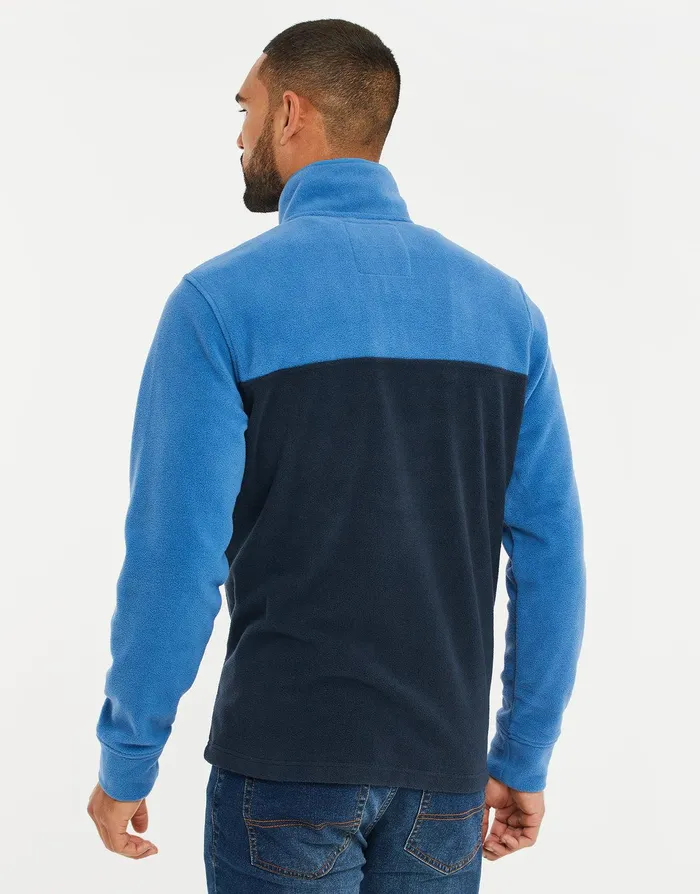 Men Cobalt and Navy Colourblock Quarter Zip Fleece Cobalt and Navy Threadbare Sweatshirts