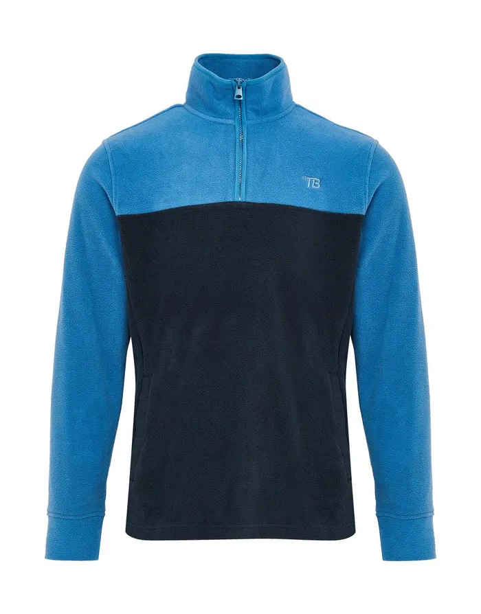 Men Cobalt and Navy Colourblock Quarter Zip Fleece Cobalt and Navy Threadbare Sweatshirts