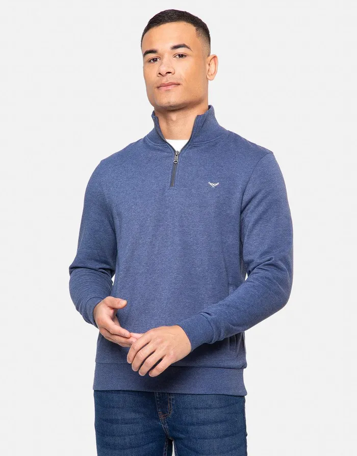 Men Denim Blue Quarter Zip Knitted Sweatshirt Denim Marl Threadbare Sweatshirts Men Denim Blue Quarter Zip Knitted Sweatshirt Denim Marl Threadbare Sweatshirts