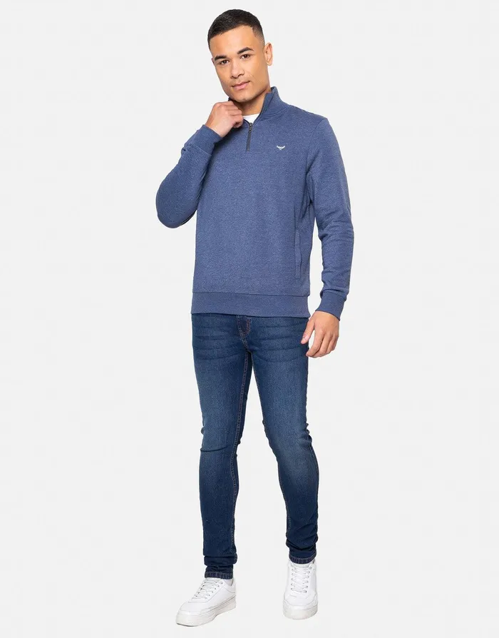 Men Denim Blue Quarter Zip Knitted Sweatshirt Denim Marl Threadbare Sweatshirts Men Denim Blue Quarter Zip Knitted Sweatshirt Denim Marl Threadbare Sweatshirts