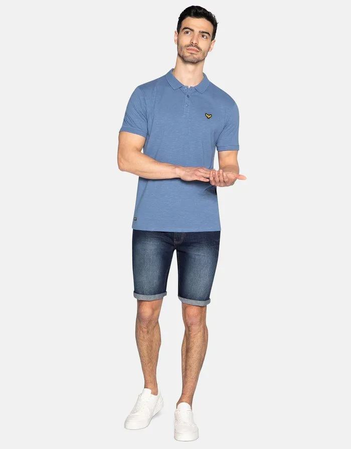 Men Denim Blue Short Sleeve Polo Shirt Denim Blue Threadbare Polo Shirts