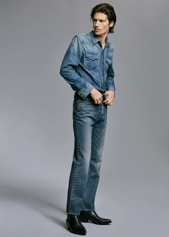 Men Denim Nili Lotan TRAVIS DENIM SHIRT Classic Wash