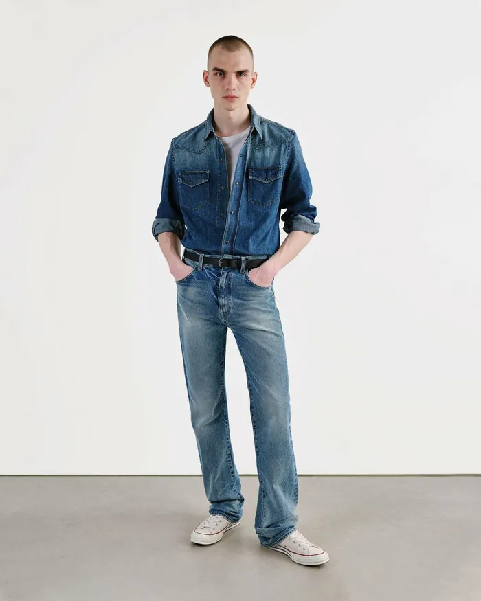 Men Denim Nili Lotan TRAVIS DENIM SHIRT Classic Wash