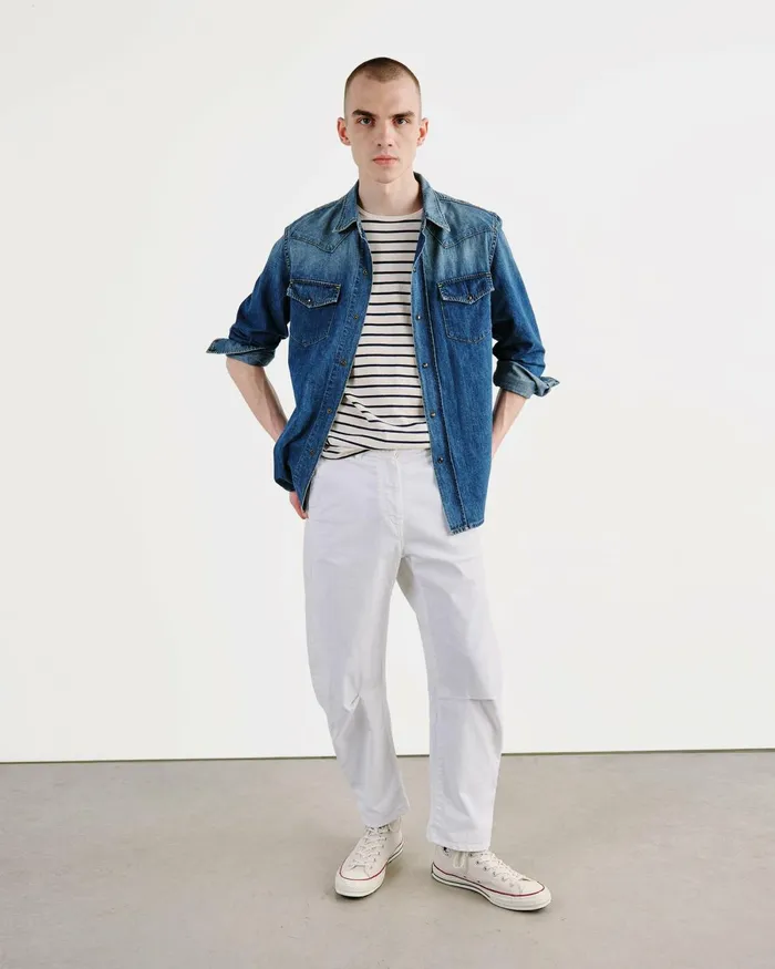 Men Denim Nili Lotan TRAVIS DENIM SHIRT Classic Wash