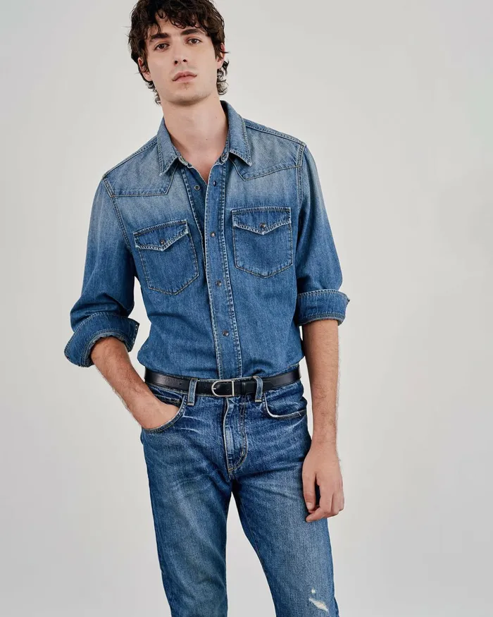 Men Denim Nili Lotan TRAVIS DENIM SHIRT Classic Wash