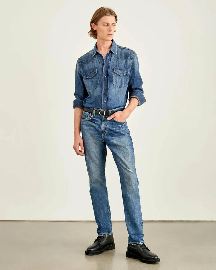 Men Denim Nili Lotan TRAVIS DENIM SHIRT Classic Wash