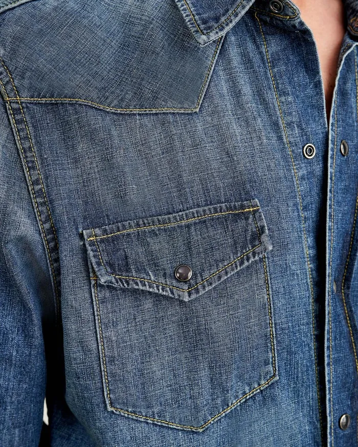 Men Denim Nili Lotan TRAVIS DENIM SHIRT Classic Wash