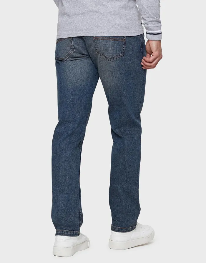 Men Dirty Wash Blue Straight Leg Belted Jeans Dirty Wash Threadbare Jeans