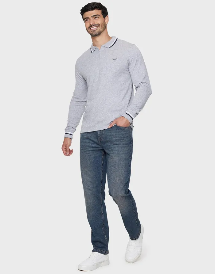 Men Dirty Wash Blue Straight Leg Belted Jeans Dirty Wash Threadbare Jeans