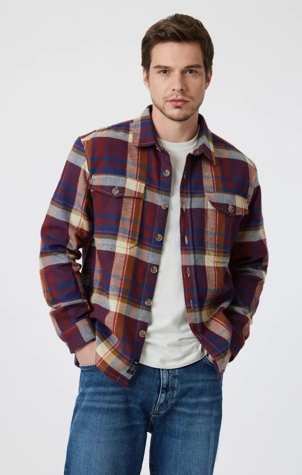 Men Double Pocket Check Shirt In Paprika Check Mavi Jeans Shirts