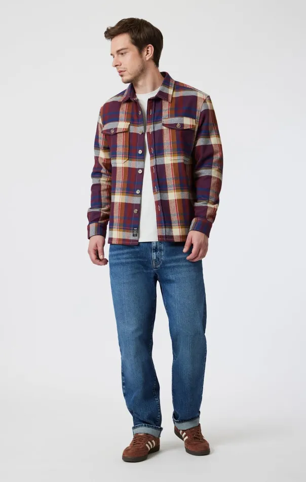 Men Double Pocket Check Shirt In Paprika Check Mavi Jeans Shirts