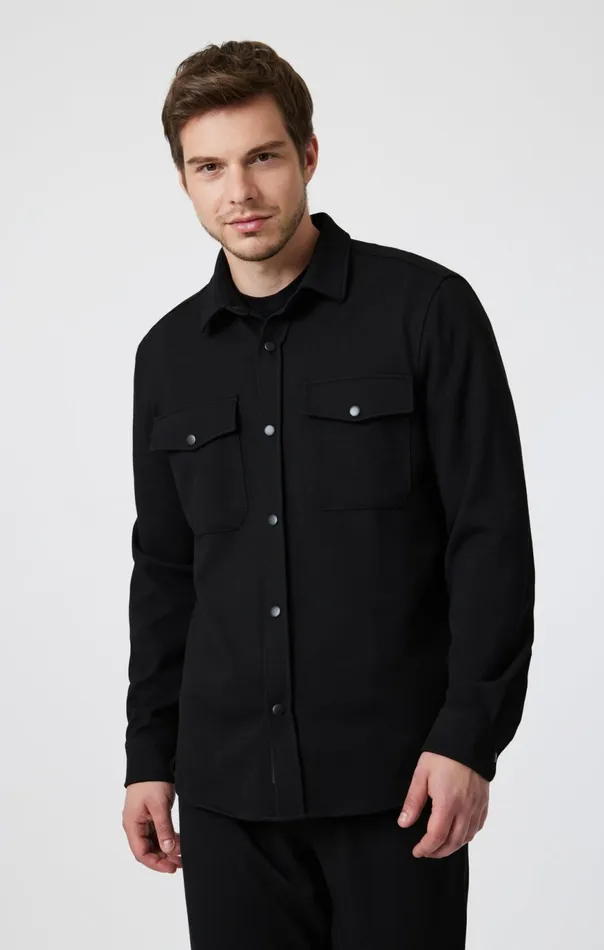 Men Double Pocket SnapButton Shirt In Black Mavi Jeans Shirts