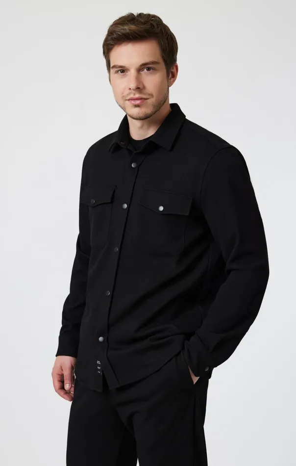 Men Double Pocket SnapButton Shirt In Black Mavi Jeans Shirts