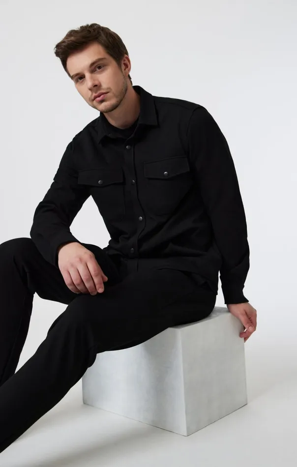 Men Double Pocket SnapButton Shirt In Black Mavi Jeans Shirts