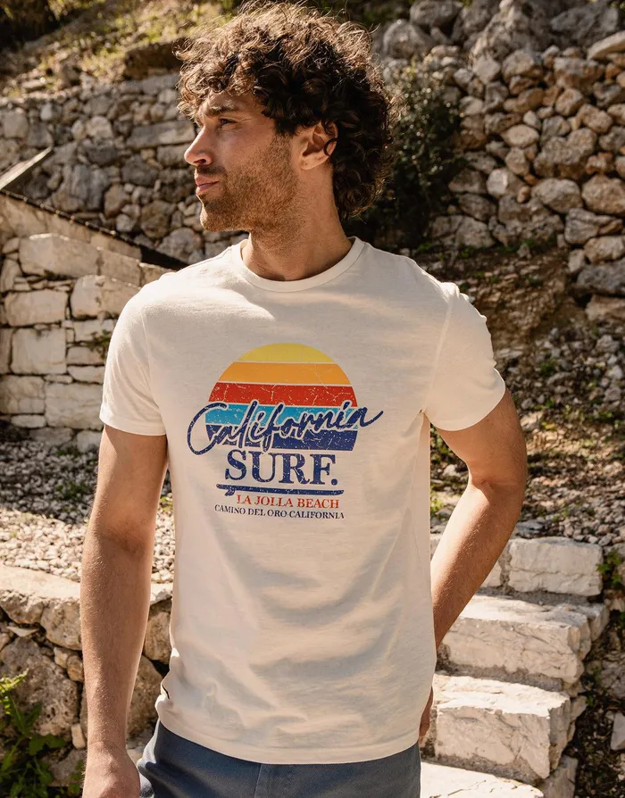 Men Ecru California Surf Print TShirt Ecru Threadbare TShirts